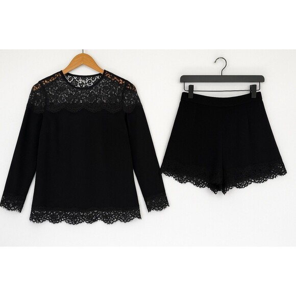 Zimmermann Black Lace Trim Two Piece Set Top Shorts Womens 0 Elegant Designer - Picture 1 of 16